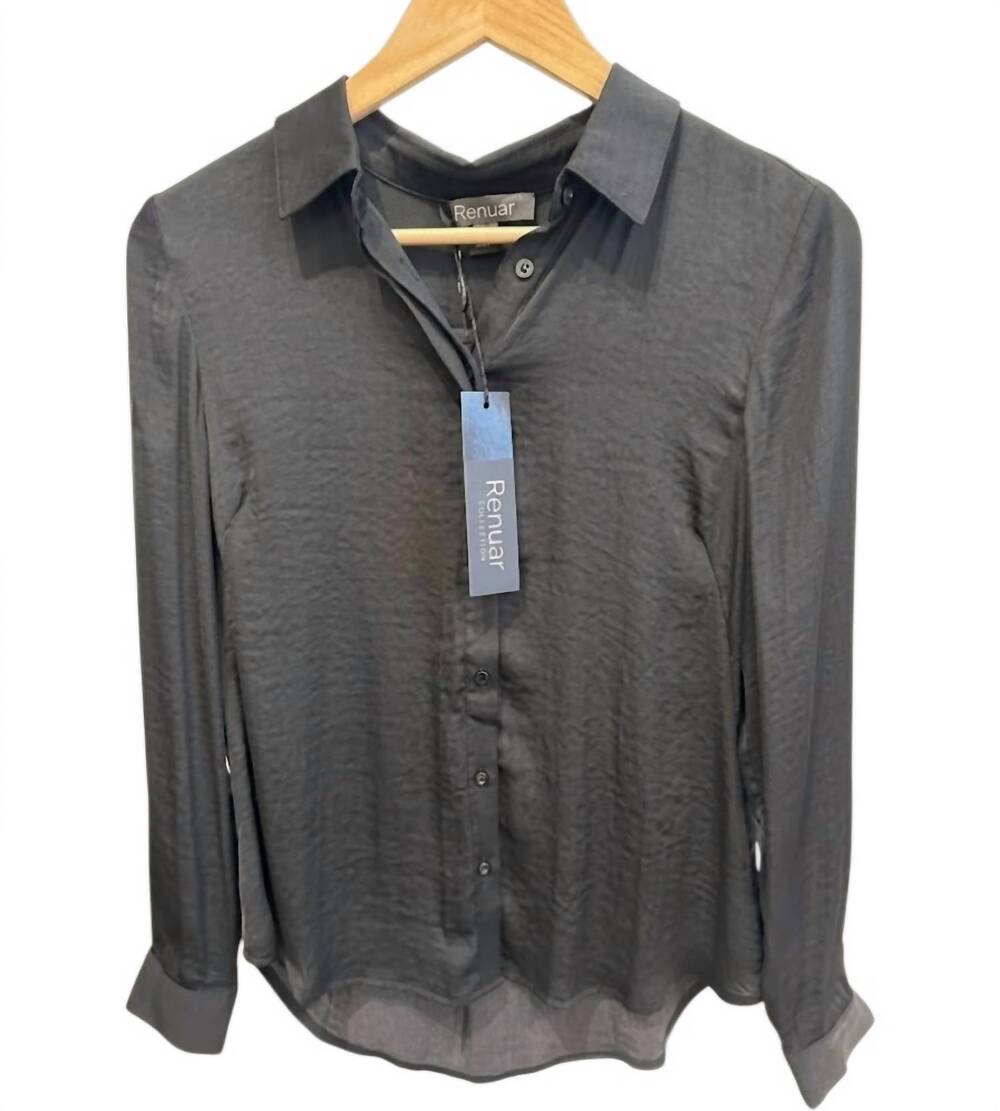 NEW RENUAR women's woven button down blouse in black